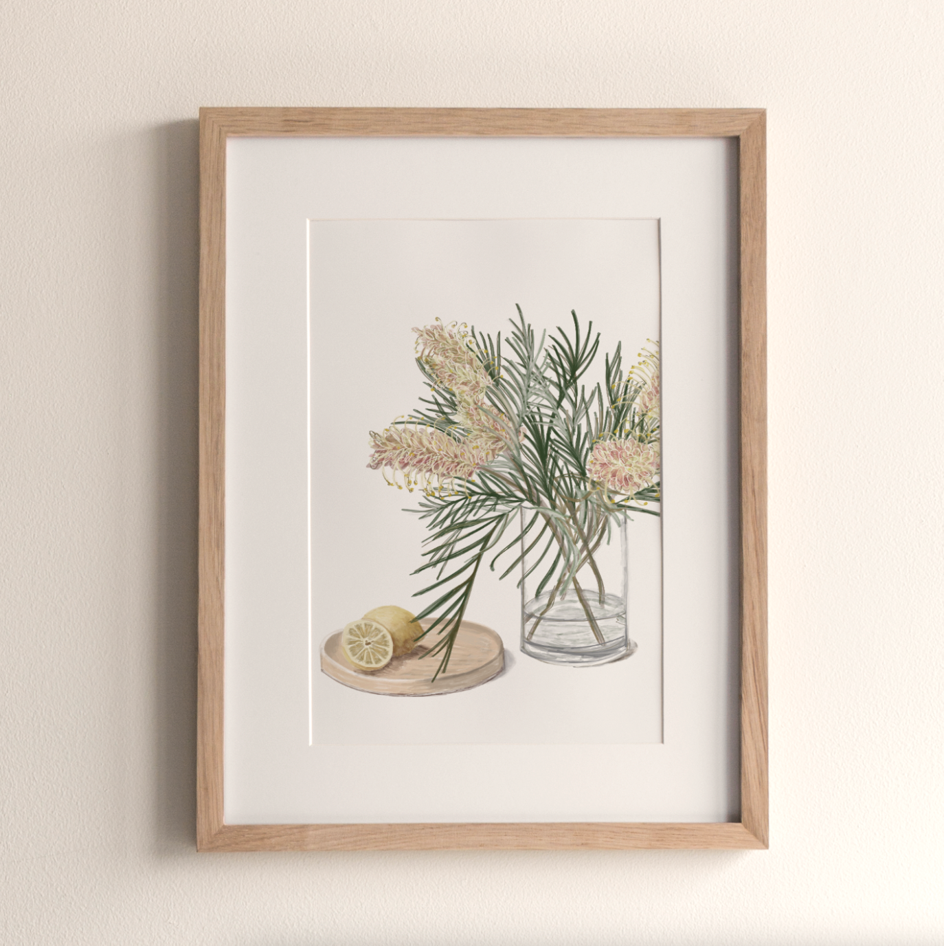 Lemons & Grevillea Vase - Fine Art Print