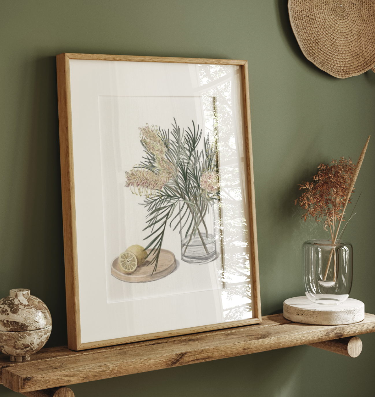 Lemons & Grevillea Vase - Fine Art Print