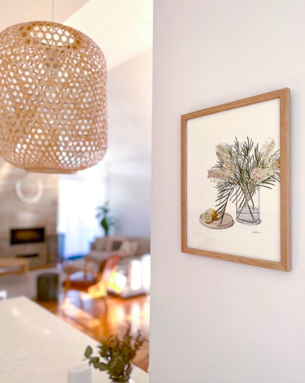Lemons & Grevillea Vase - Fine Art Print